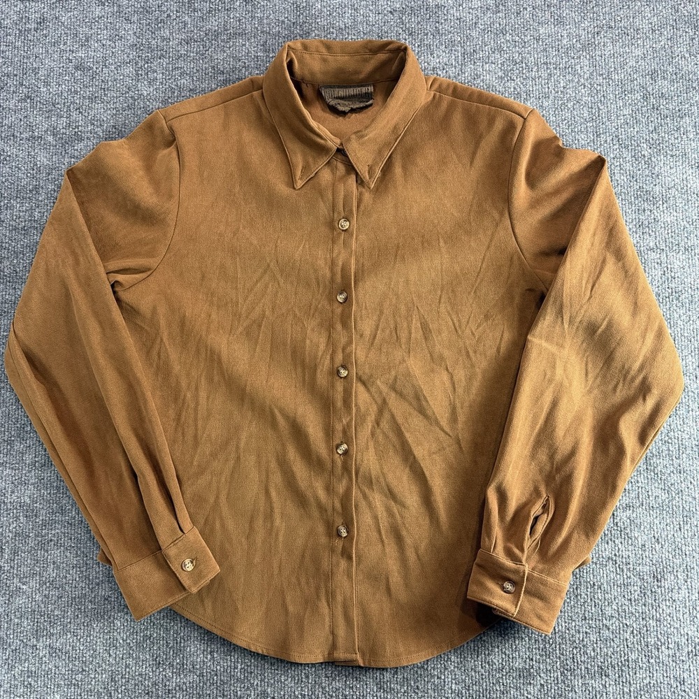 Vintage Roughrider Western Shirt Mens Small Brown Suede Look Button Down Yoke